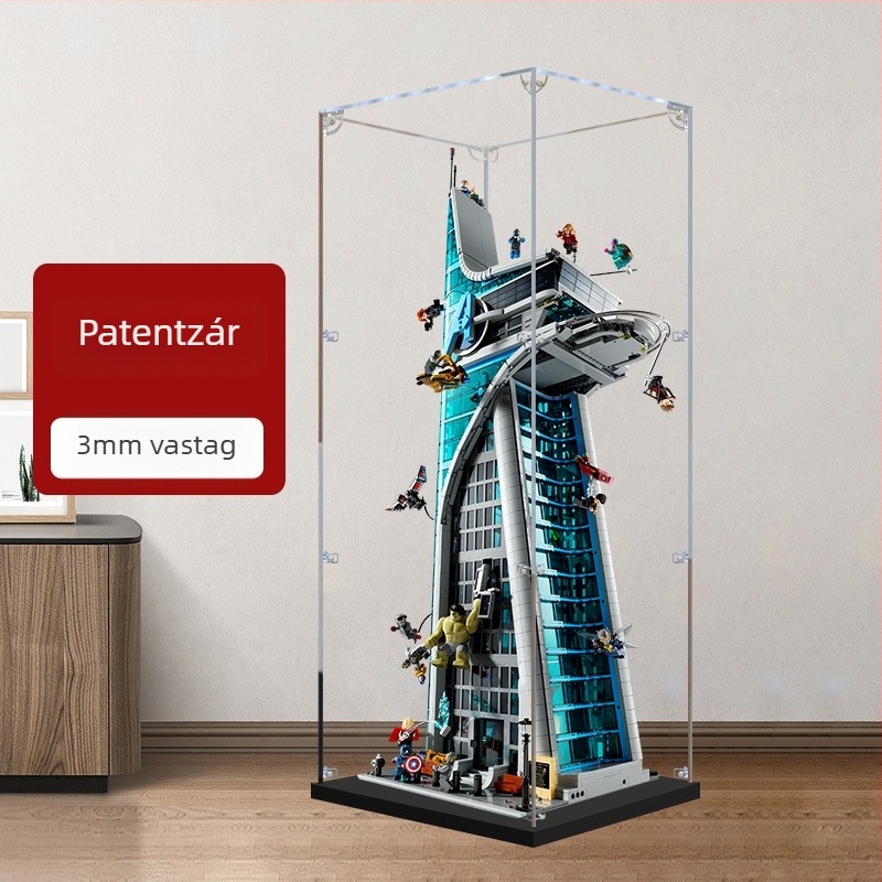 Akril kijelző doboz LEGO 76269 Avengers Tower modellhez – kézzel készített tároló porvédővel