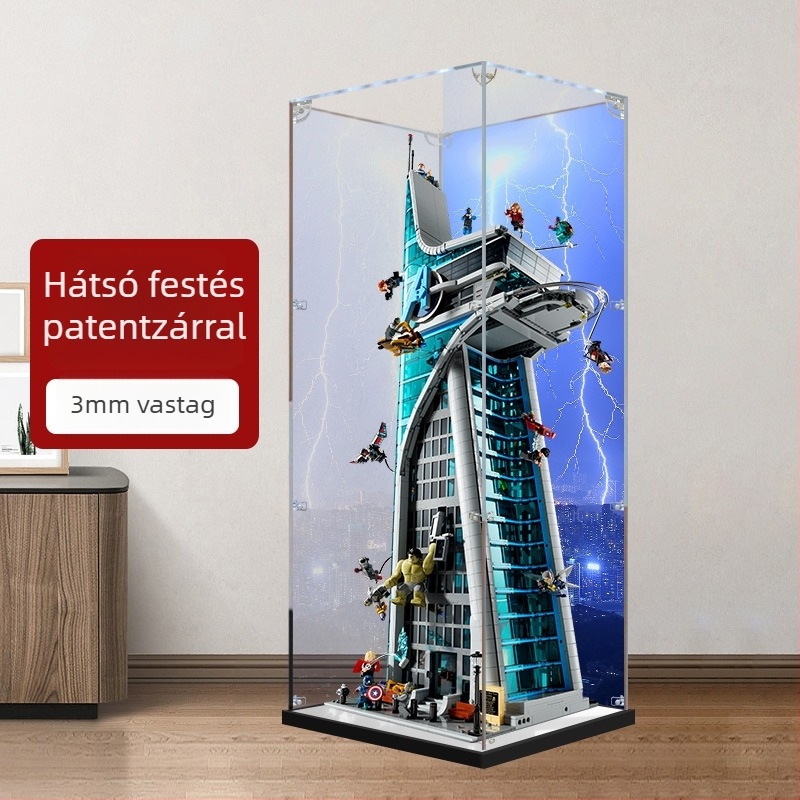 Akril kijelző doboz LEGO 76269 Avengers Tower modellhez – kézzel készített tároló porvédővel