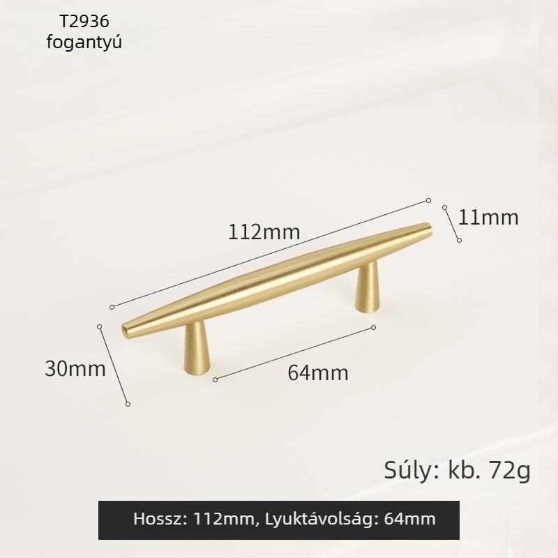 Sárgarézből készült szekrényajtó fogantyú – teljesen fémből, ajtókhoz, fiókokhoz és gardróbokhoz; modern minimális stílus, könnyű luxus, arany felület