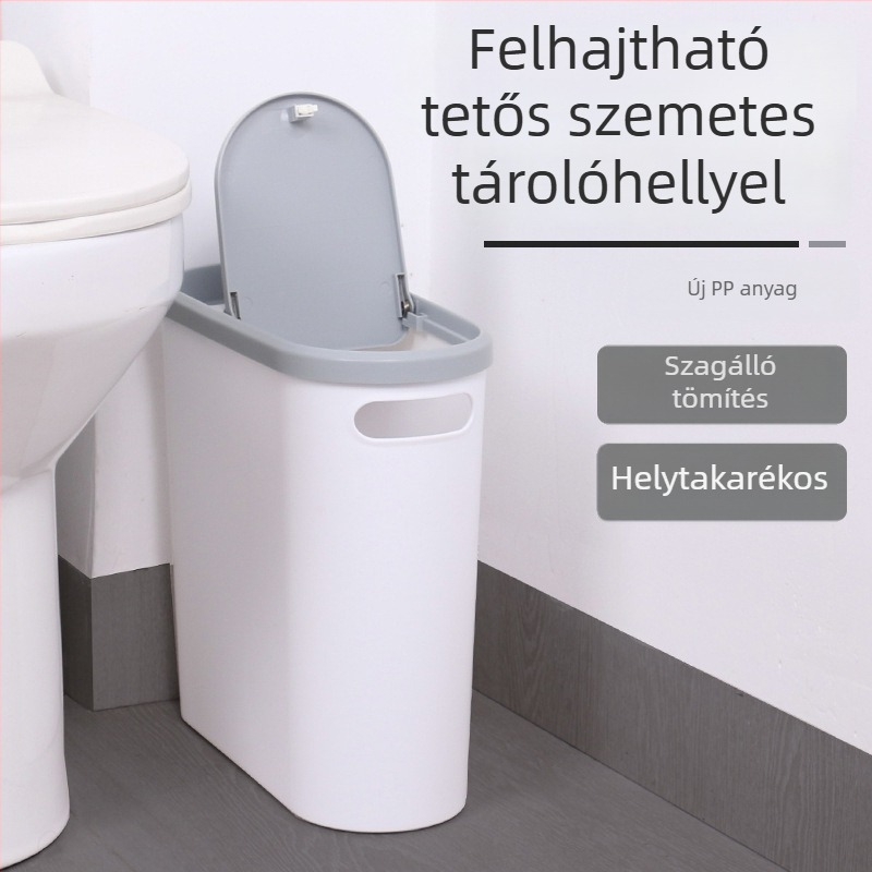 10 L háztartási szemetes nyomógombos fedéllel, keskeny hengeres kialakítás