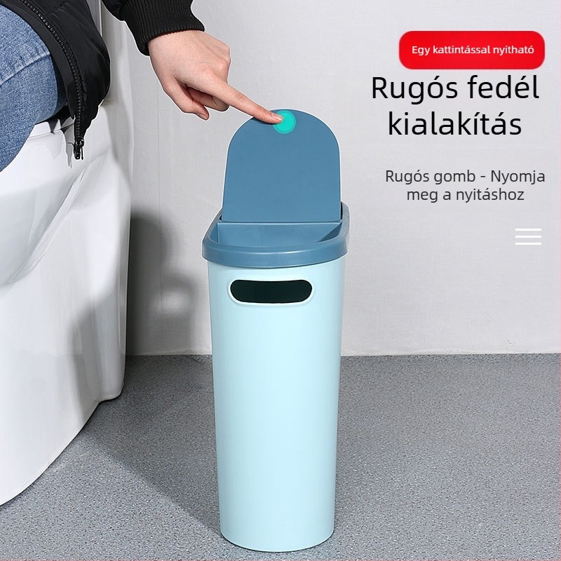 10 L háztartási szemetes nyomógombos fedéllel, keskeny hengeres kialakítás