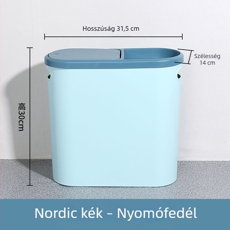 10 L háztartási szemetes nyomógombos fedéllel, keskeny hengeres kialakítás