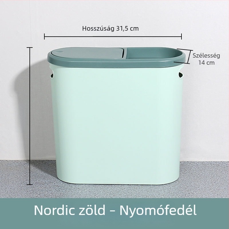 10 L háztartási szemetes nyomógombos fedéllel, keskeny hengeres kialakítás