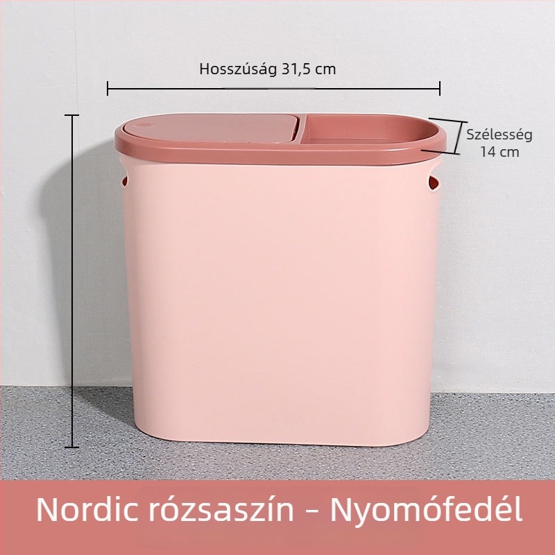 10 L háztartási szemetes nyomógombos fedéllel, keskeny hengeres kialakítás