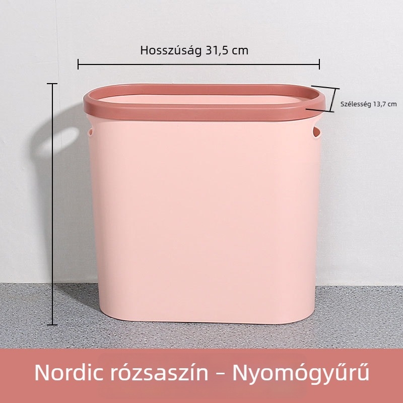 10 L háztartási szemetes nyomógombos fedéllel, keskeny hengeres kialakítás