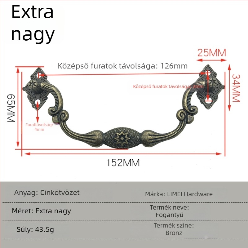 Hat antik bronz nyolcszögletes csillag alakú fogantyú európai stílusú vintage ékszerdobozokhoz és fa dobozokhoz