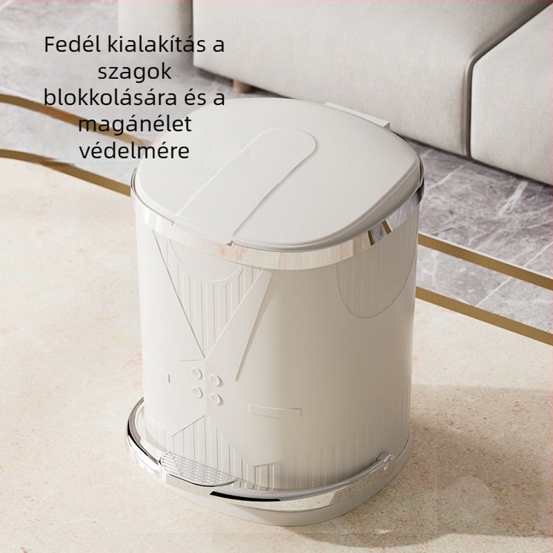 Luxus otthoni szemetes pedállal és fedővel, nagy kapacitású, műanyag, nappaliba, konyhába, hálószobába és fürdőszobába.