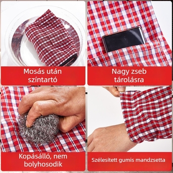 Rövid fazonú zipzáros kötény, hosszú ujjú konyhai viselet női felhasználásra, szennyeződés elleni védelem és kopásálló, középkorúaknak és időseknek
