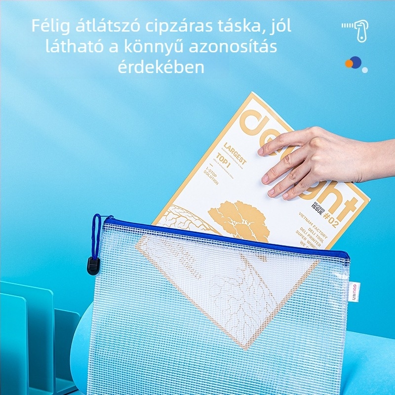 Deli 5654/5655/5656 rácsos cipzáras irattáska – vízálló, megerősített a dokumentumok és vizsgadolgozatok tárolására
