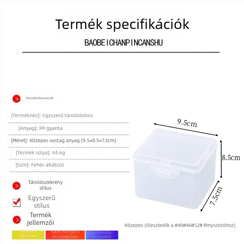Négyzet alakú PP műanyag doboz fedővel, apró alkatrészek és ékszerek tárolására