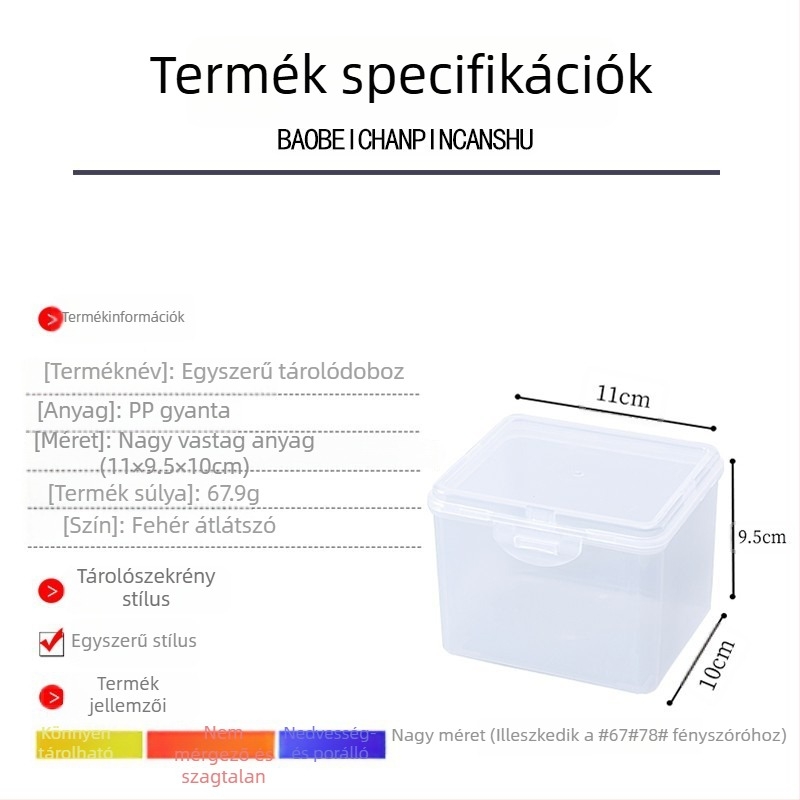 Négyzet alakú PP műanyag doboz fedővel, apró alkatrészek és ékszerek tárolására