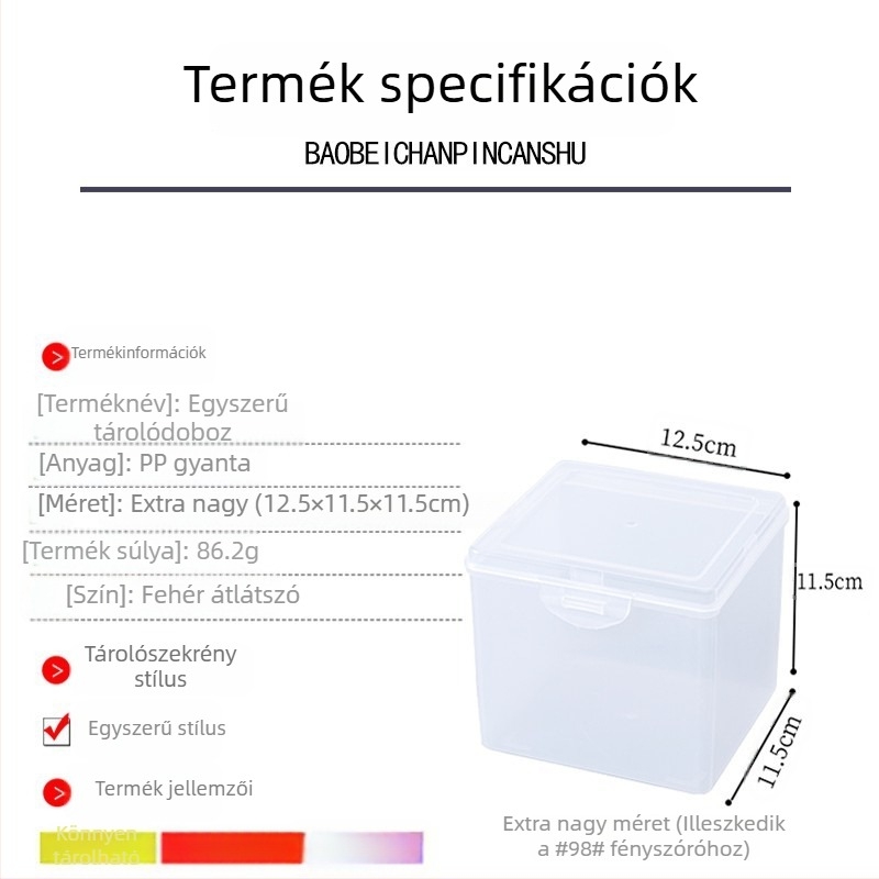 Négyzet alakú PP műanyag doboz fedővel, apró alkatrészek és ékszerek tárolására