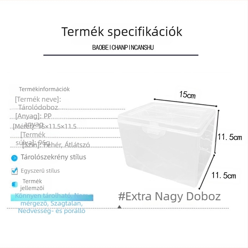 Négyzet alakú PP műanyag doboz fedővel, apró alkatrészek és ékszerek tárolására