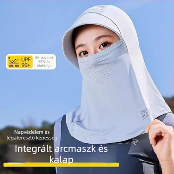Teljes arcú napvédő maszk kapucnival nőknek, UV védelem, ice silk anyag, nyak- és arcvédelem, nyári kerékpáros napvédő sapka