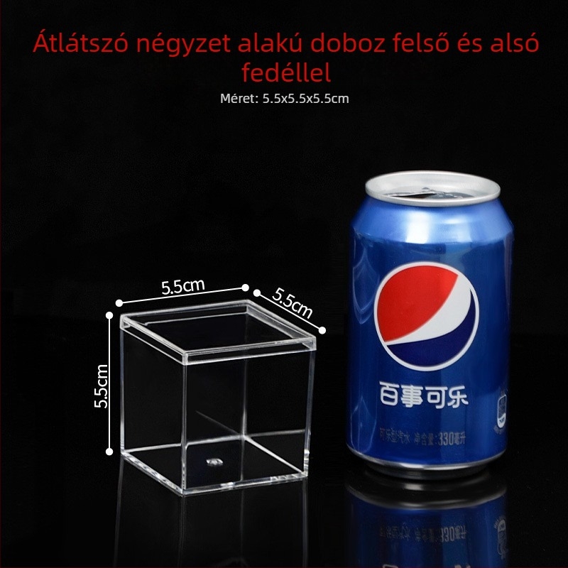 Négyzet alakú, áttetsző akril doboz fedővel, műanyagból, esküvői édességek csomagolásához és sütemények tárolására