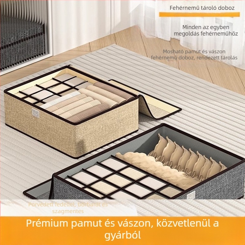 Rekeszes fehérneműtároló doboz szekrényhez vagy fiókhoz, porvédő otthoni rendszerező