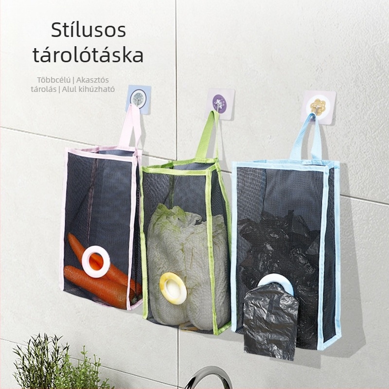 Fali konyhai szemeteszsák-tároló, négyzet alakú, kihúzható mechanizmussal