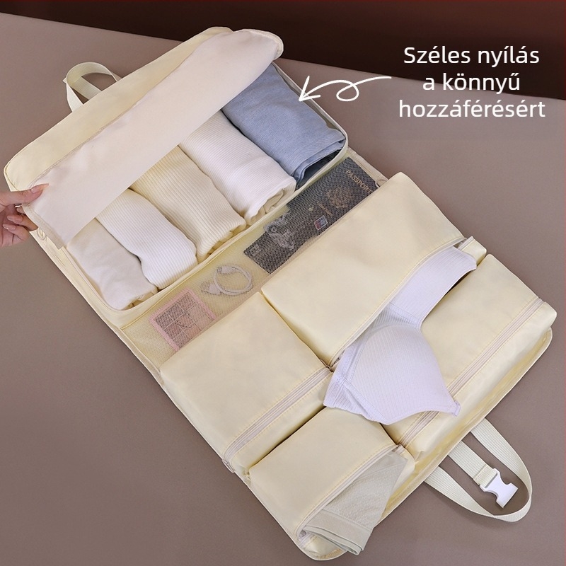 7 az 1-ben funkcionális utazótároló táska ruhák és fehérneműk számára elválasztó rekeszekkel