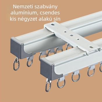 Alumínium‑ötvözetből készült hangtalan függöny sín, csúszó vezetőkkel, 6,7 m hosszú