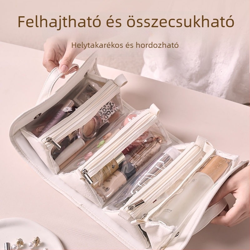 4-in-1 utazótároló táska nedves–száraz szeparációval, nagy kapacitású kozmetikai és higiéniai táska