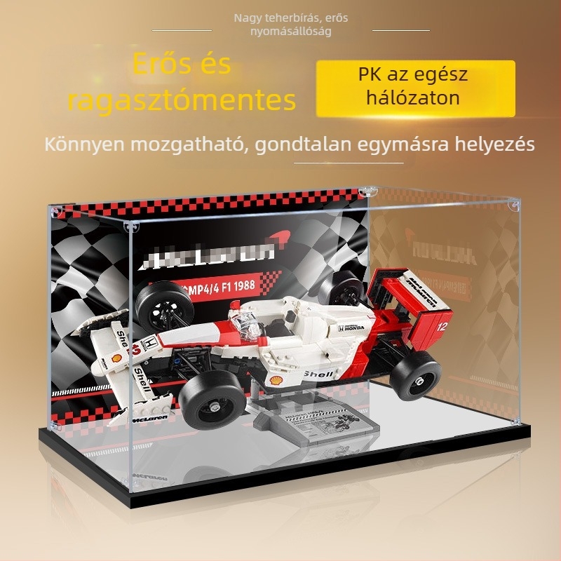 Akril kiállítási doboz porvédő sapka a 10330 McLaren MP4/4 és Ayrton Senna építőmodellhez
