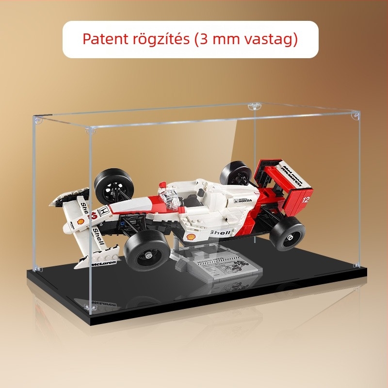 Akril kiállítási doboz porvédő sapka a 10330 McLaren MP4/4 és Ayrton Senna építőmodellhez