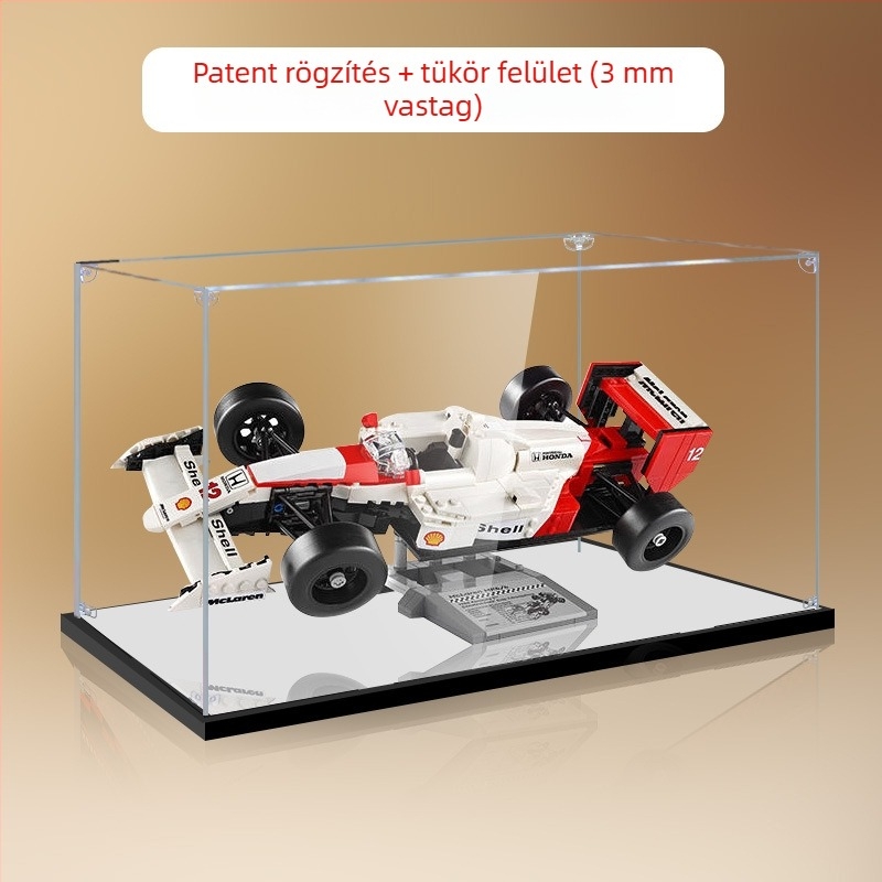 Akril kiállítási doboz porvédő sapka a 10330 McLaren MP4/4 és Ayrton Senna építőmodellhez