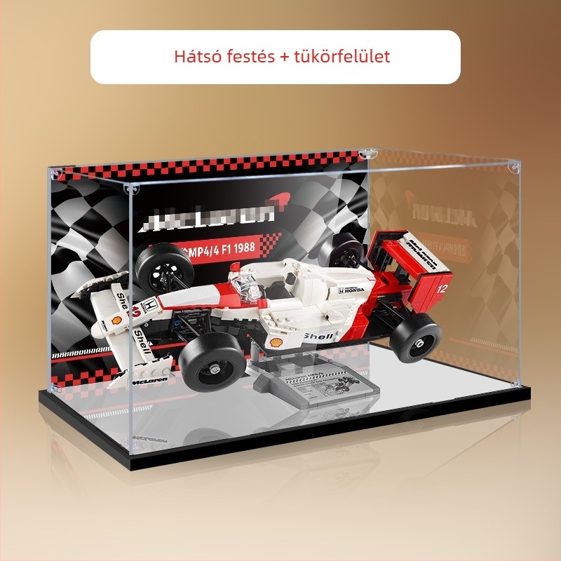 Akril kiállítási doboz porvédő sapka a 10330 McLaren MP4/4 és Ayrton Senna építőmodellhez