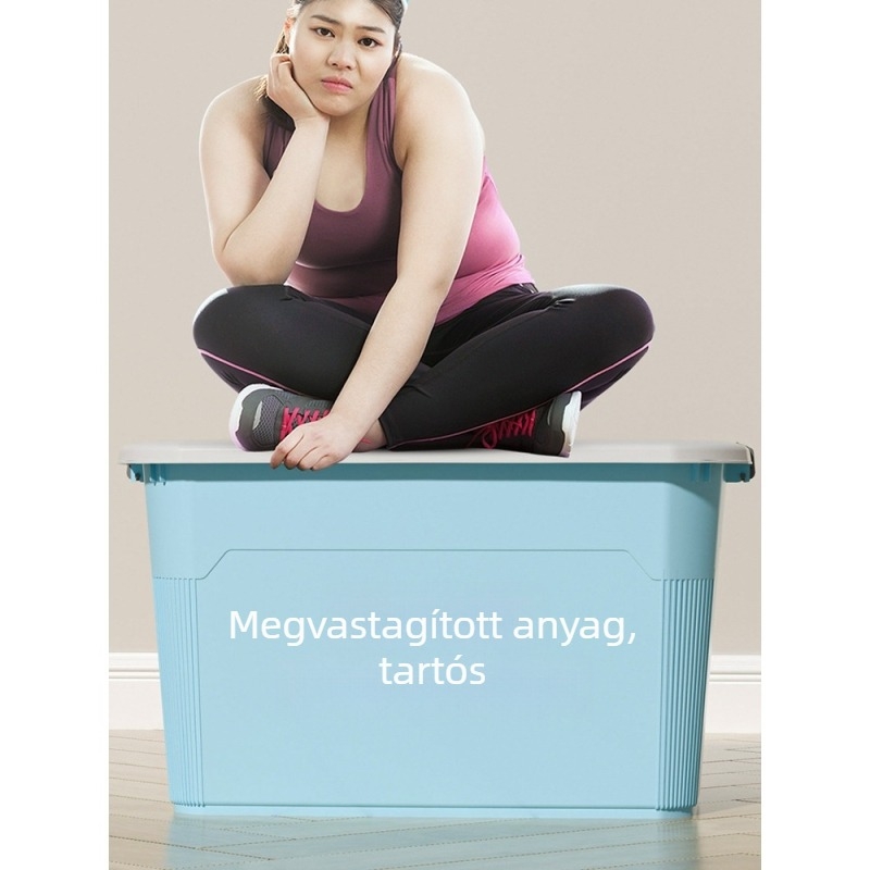 Vastagított extra-nagy műanyag tároló doboz ruhákhoz és játékokhoz, kerekekkel