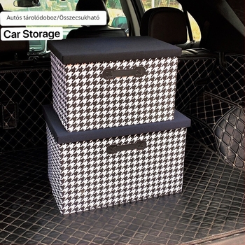 Fedeles textiltároló doboz houndstooth mintával, autócsomagtartóhoz, nagy méretű ruháknak
