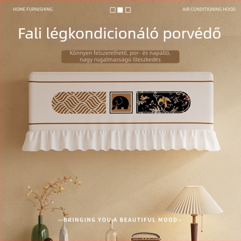 Vintage stílusú kávébarna színű légkondi fedél művészi illusztrációval, chiffon csipkével és porvédelmi funkcióval
