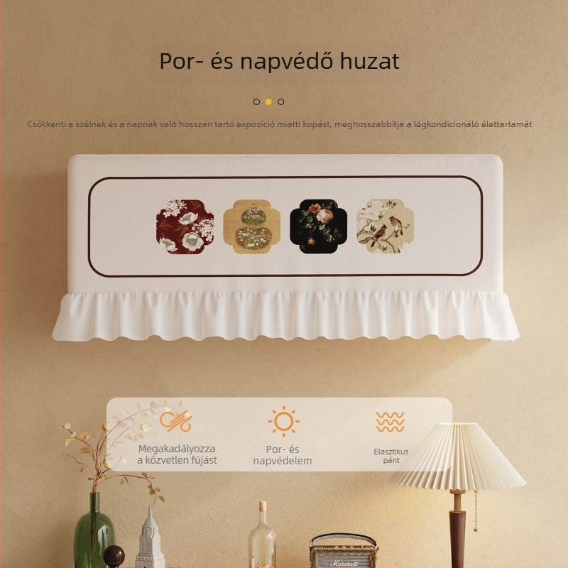 Vintage stílusú kávébarna színű légkondi fedél művészi illusztrációval, chiffon csipkével és porvédelmi funkcióval