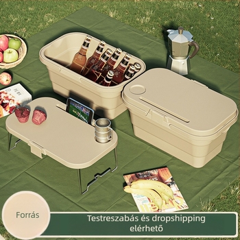 Összecsukható kültéri tároló doboz kempingezéshez és piknikhez, vízálló, hordozható az autó csomagtartójában, edényekhez és fűszerekhez.