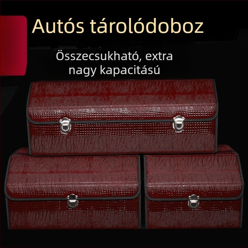 Krokodilbőr mintázatú autócsomagtartó tároló doboz, összecsukható, többfunkciós, nagy kapacitású, vízálló, fogantyúval és testreszabható
