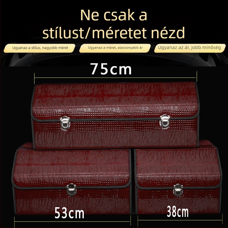 Krokodilbőr mintázatú autócsomagtartó tároló doboz, összecsukható, többfunkciós, nagy kapacitású, vízálló, fogantyúval és testreszabható