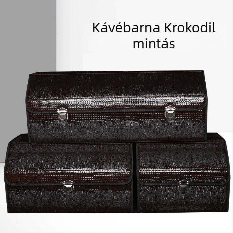 Krokodilbőr mintázatú autócsomagtartó tároló doboz, összecsukható, többfunkciós, nagy kapacitású, vízálló, fogantyúval és testreszabható