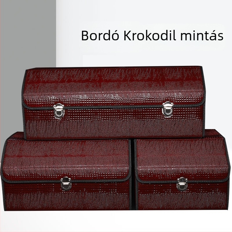 Krokodilbőr mintázatú autócsomagtartó tároló doboz, összecsukható, többfunkciós, nagy kapacitású, vízálló, fogantyúval és testreszabható