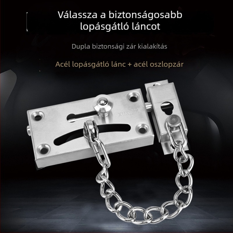 Rozsdamentes acél ajtólánc biztonsági zár, nehéz terhelésű retesz, modern letisztult stílus