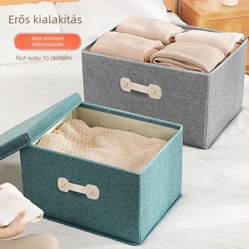 Nagy méretű textil ruhatároló doboz, hajtogatható gardrób rendező, 60L, pamut–len anyag