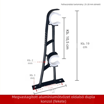Alumínium ötvözetű oldalsó dupla függönyrúdtartó román rúdhoz, fekete, falra szerelve