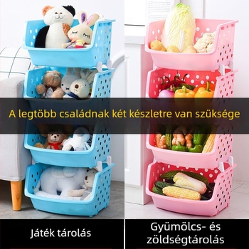Műanyagból készült, 6-szintes álló konyhai tároló gyümölcs- és zöldségkosárral, gyerekjátékoknak és fürdőszobai rendező