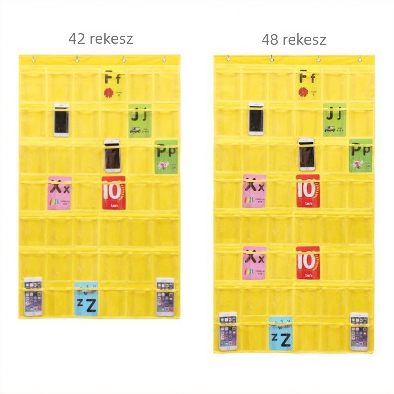 Átlátszó telefon-tároló akasztóval, kártyatartóval óvodai felvételhez