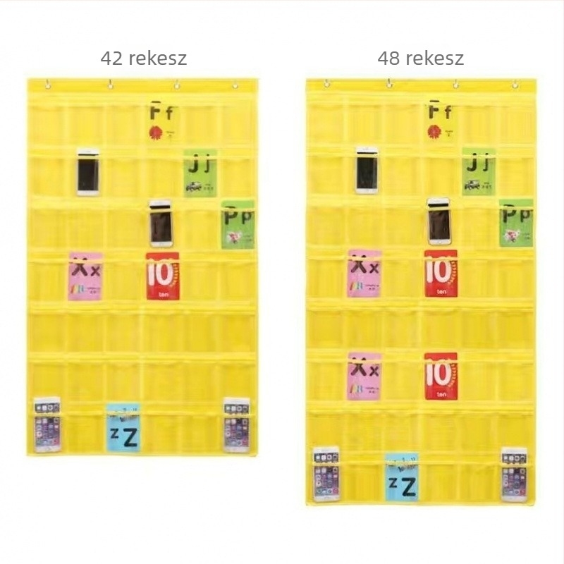 Átlátszó telefon-tároló akasztóval, kártyatartóval óvodai felvételhez