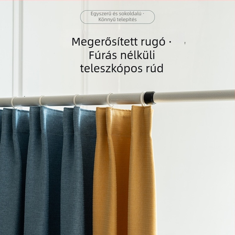 Függönyrúd fúrás nélküli telepítéshez, sínes tartó hálószoba és fürdőszoba számára, csavar- és szögmentes, kihúzható kampós kialakítás, ultra hosszú egyrúd