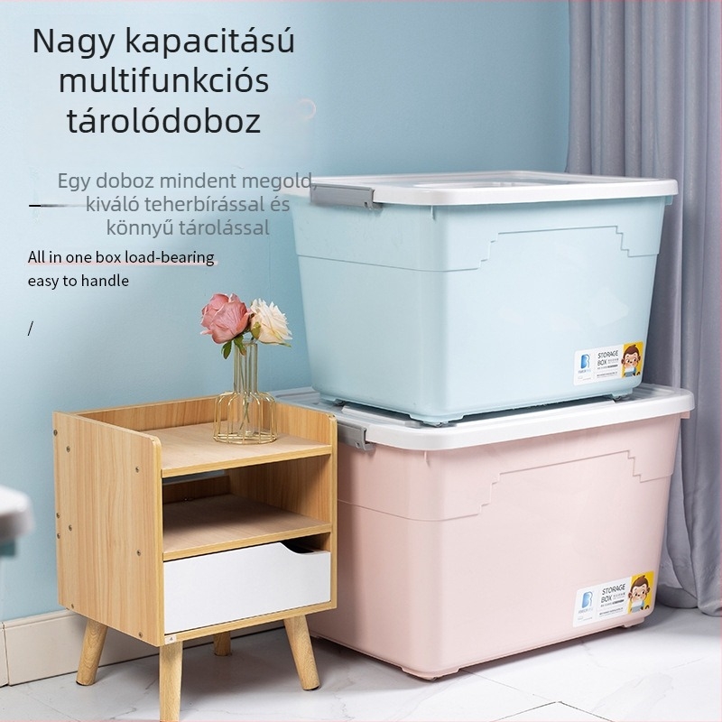Nagy méretű, vastagított műanyag ruhatartó doboz, autóba való szervező, játékok tároló doboz