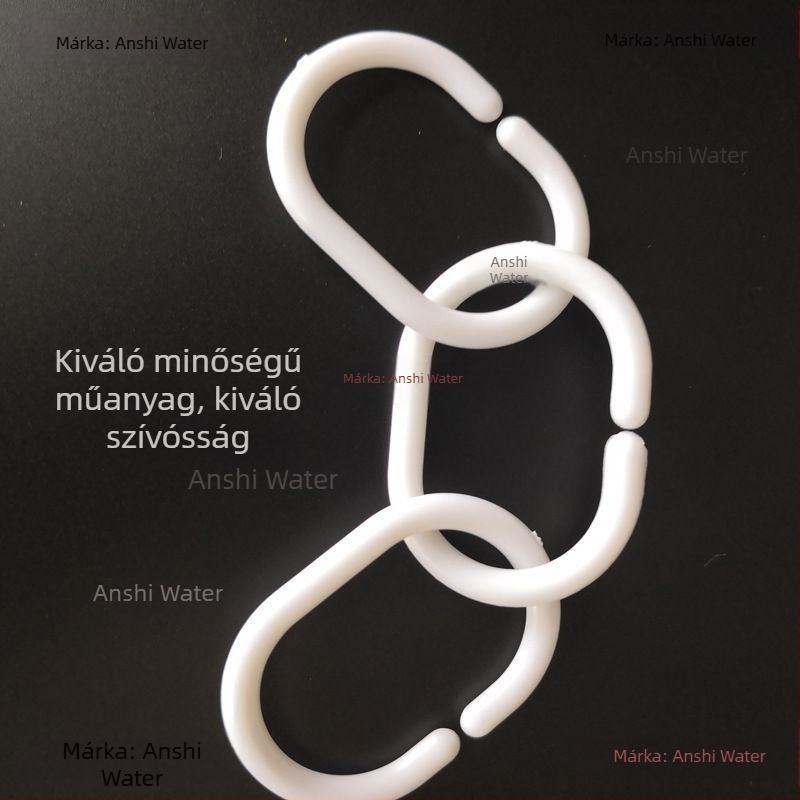 C‑alakú műanyag zuhanyfüggöny horogok és függönygyűrűk – zuhanyfüggönyhöz, ágyfüggöny gyűrűk, kabát- és ruhatárolók
