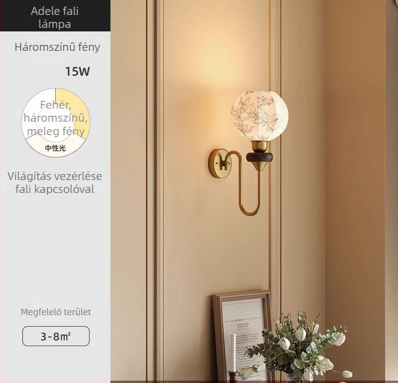Adele francia stílusú falikar textil árnyékolóval, nappaliba és hálószobába, lépcsőházba, retro hangulat