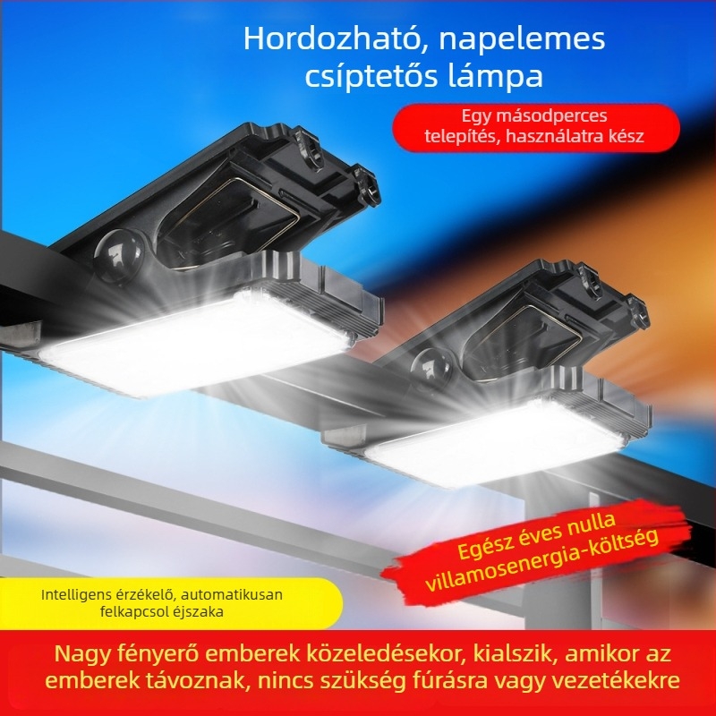Napelemes csipeszlámpa mozgásérzékelővel, kültérre, kerthez