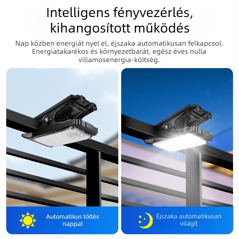Napelemes csipeszlámpa mozgásérzékelővel, kültérre, kerthez