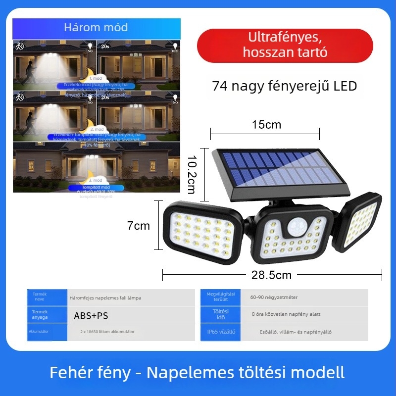 Napelemes csipeszlámpa mozgásérzékelővel, kültérre, kerthez